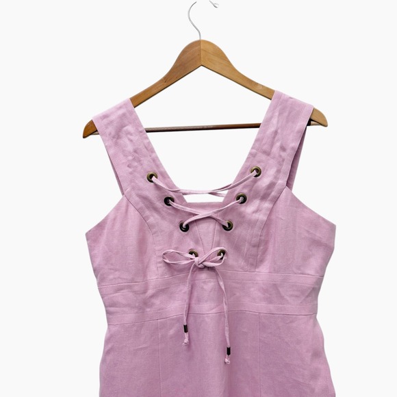 J. Crew Pink Linen Lace Up Sleeveless Midi Dress Pink Women's Size 12 - Picture 3 of 11